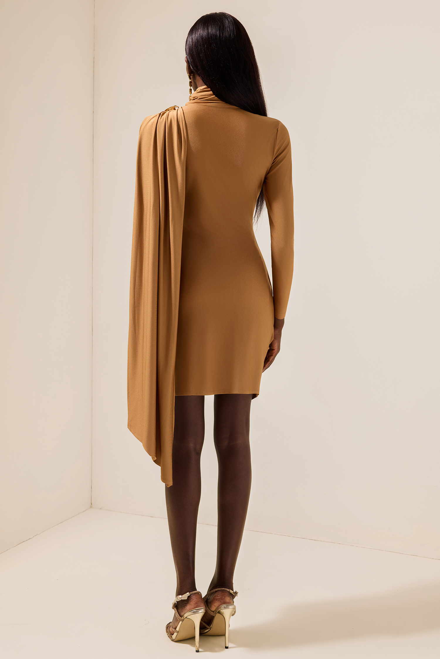 Satin Cape Long Sleeve Mini Dress