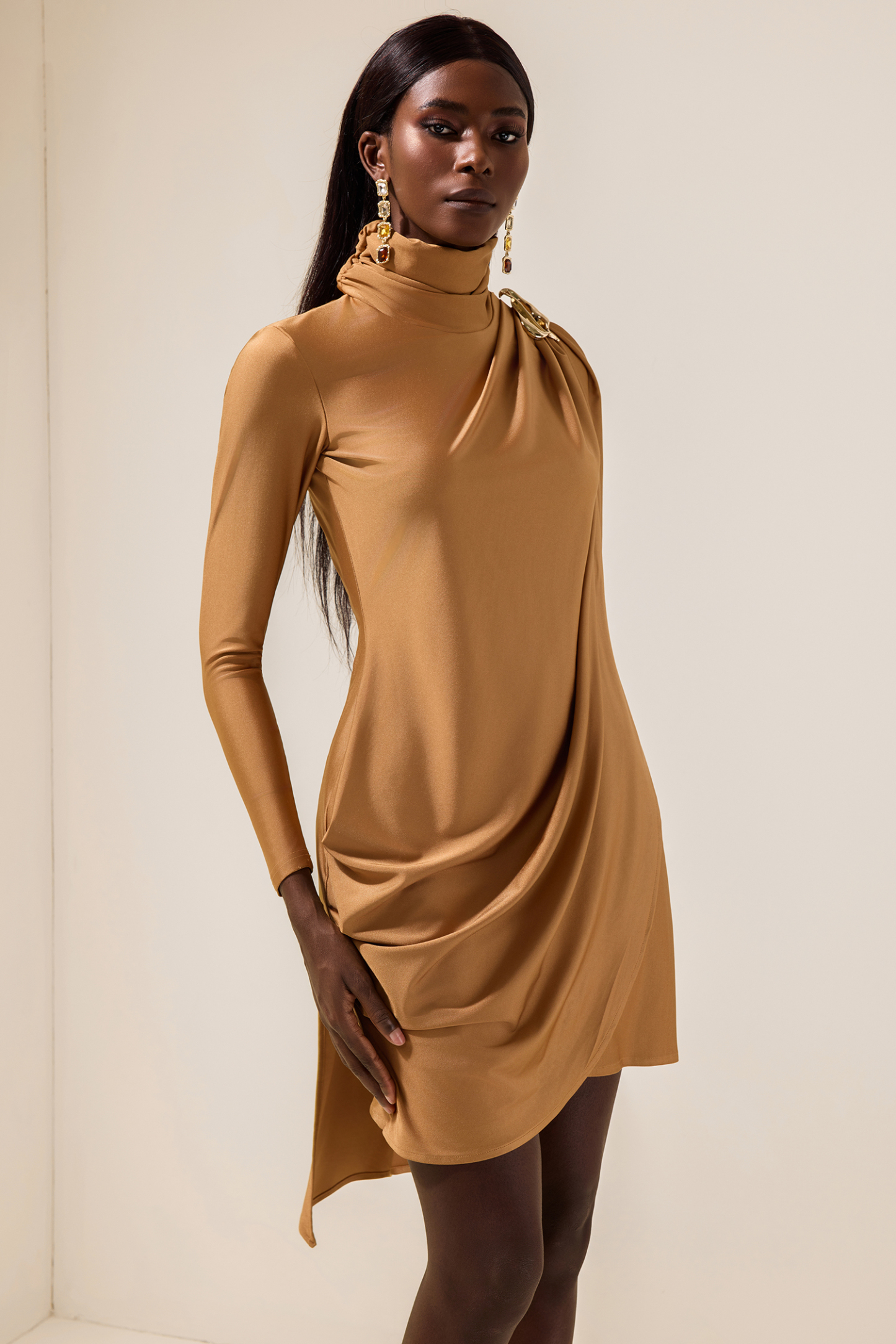 Satin Cape Long Sleeve Mini Dress