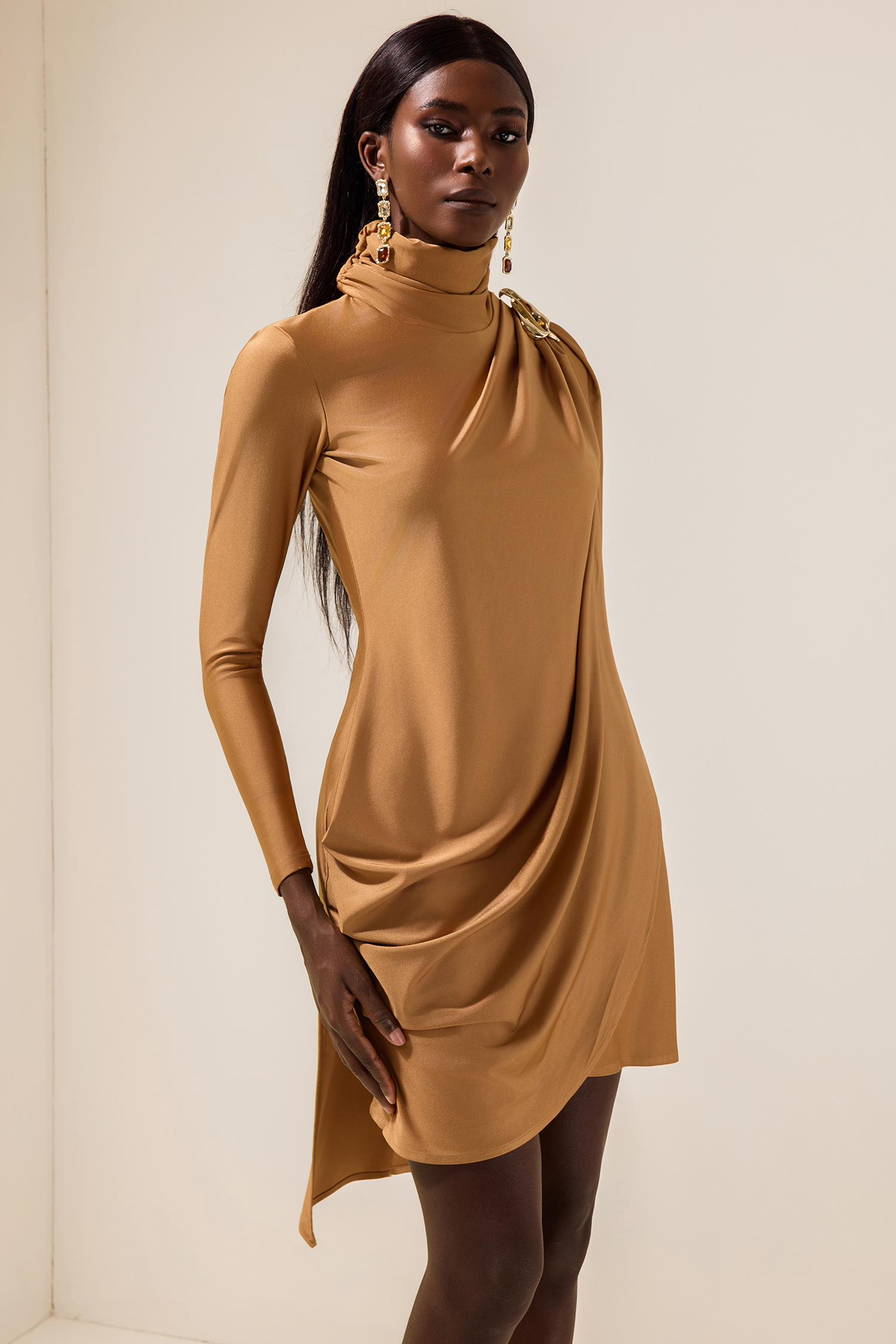 Satin Cape Long Sleeve Mini Dress