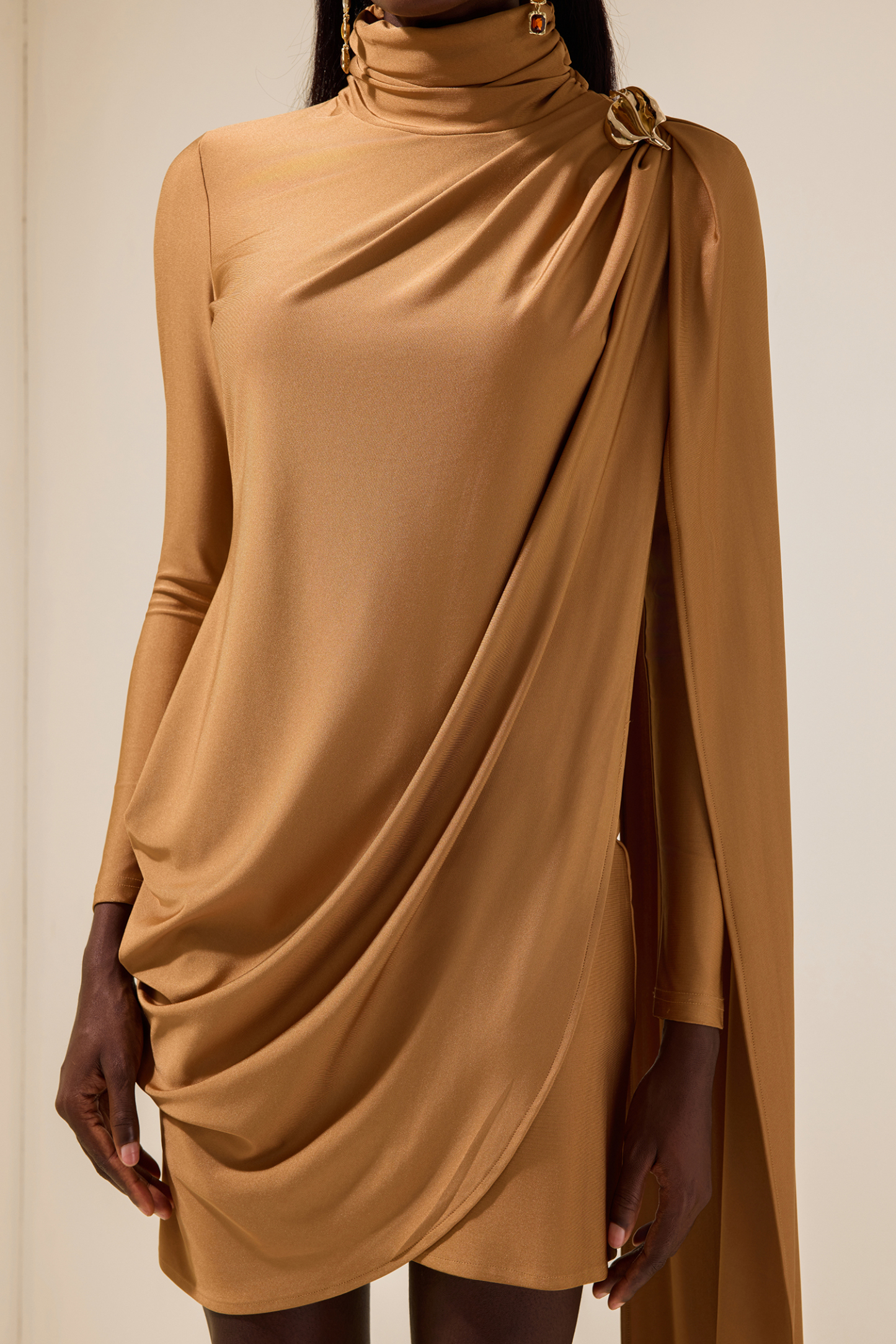 Satin Cape Long Sleeve Mini Dress