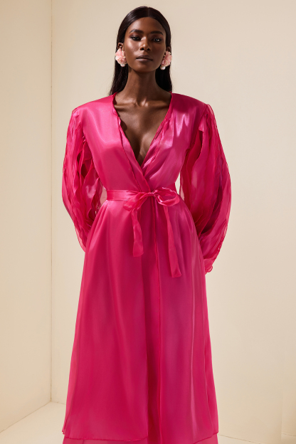 Satin Bow Frill Wrap Midi Dress