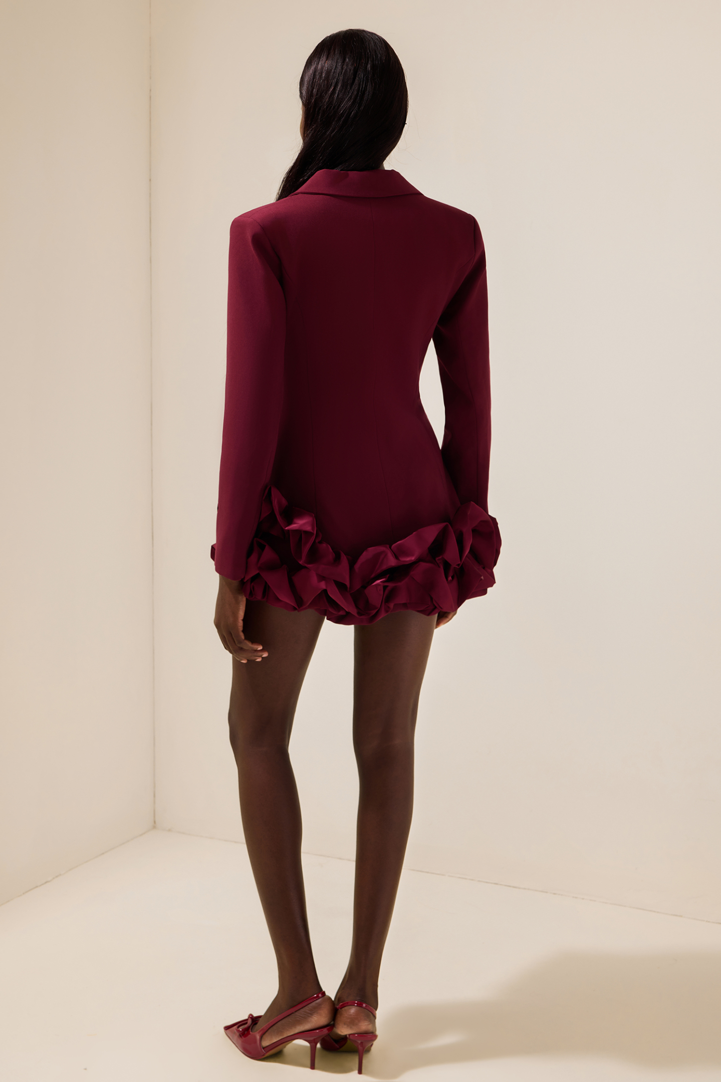 Solid Double-Breasted Frill Mini Dress