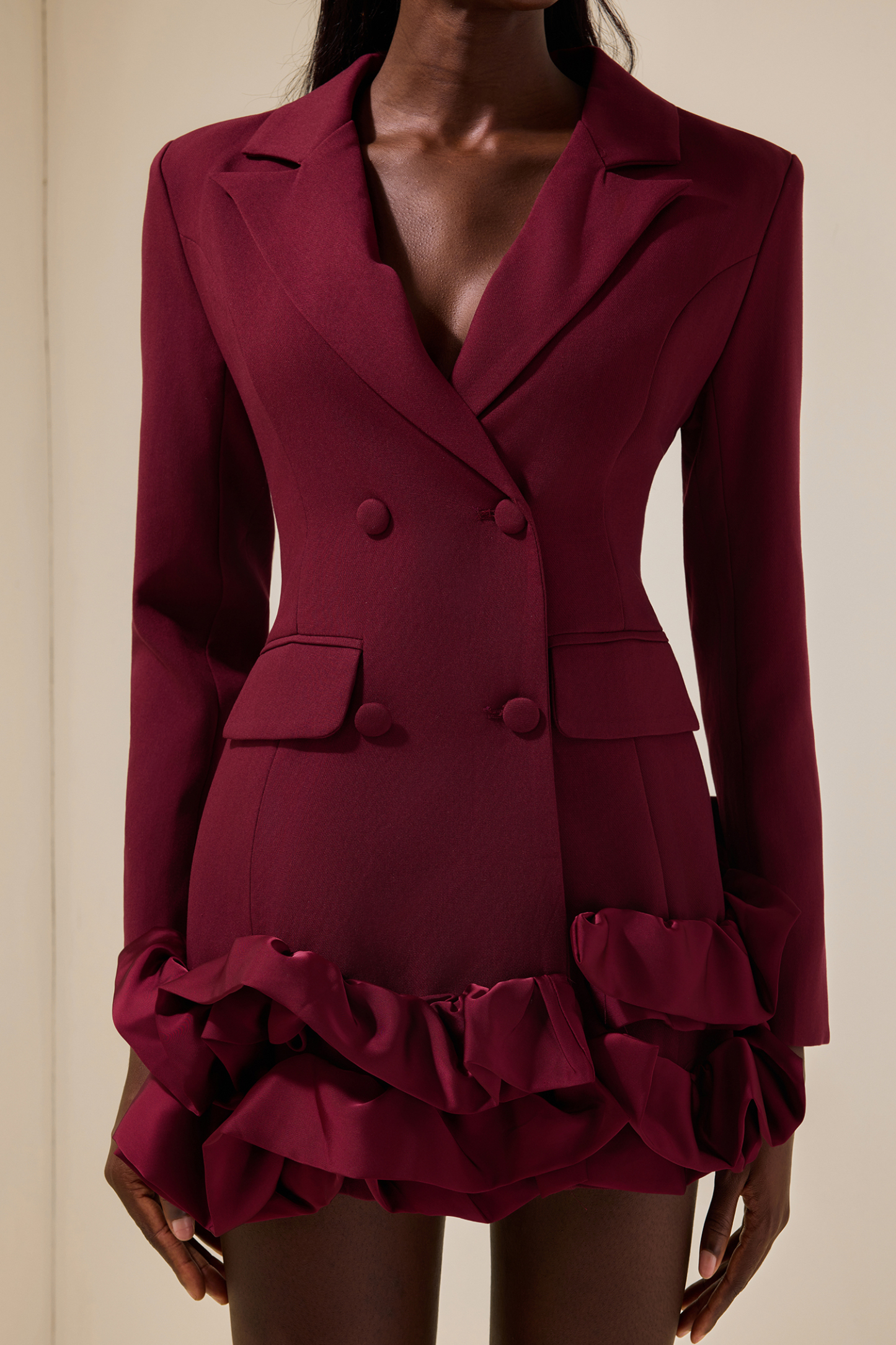 Solid Double-Breasted Frill Mini Dress