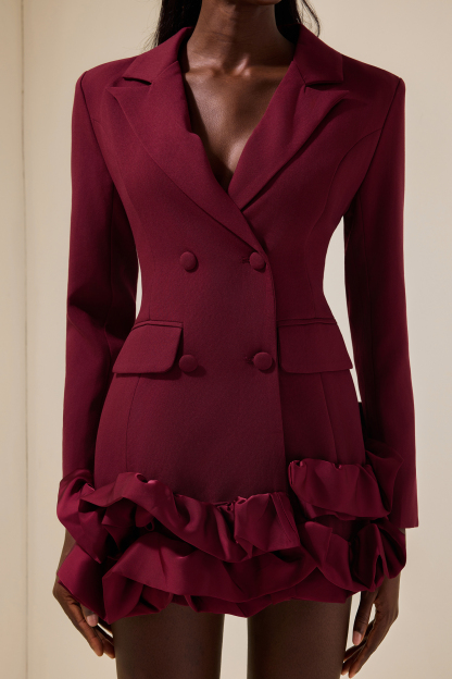 Solid Double-Breasted Frill Mini Dress