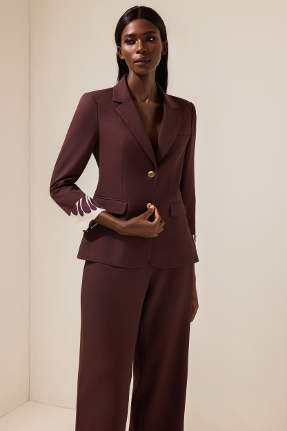 Metal Button Blazer & High Waist Pants Set With Belt