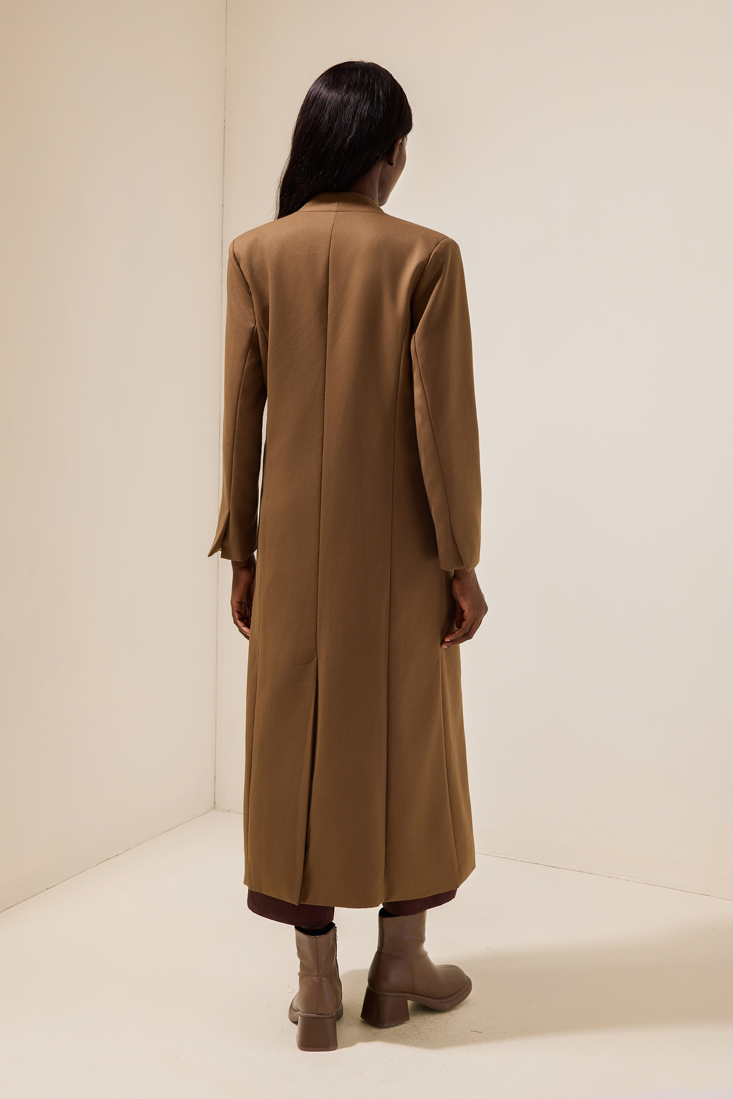 Woolen Long Sleeve Pocket Coat