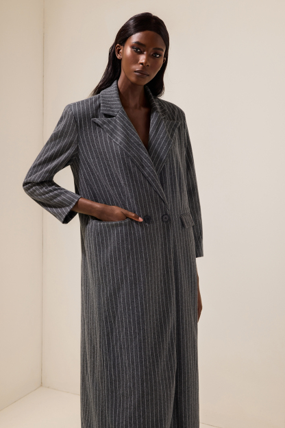 Stripe Long Sleeve Trench OverCoat