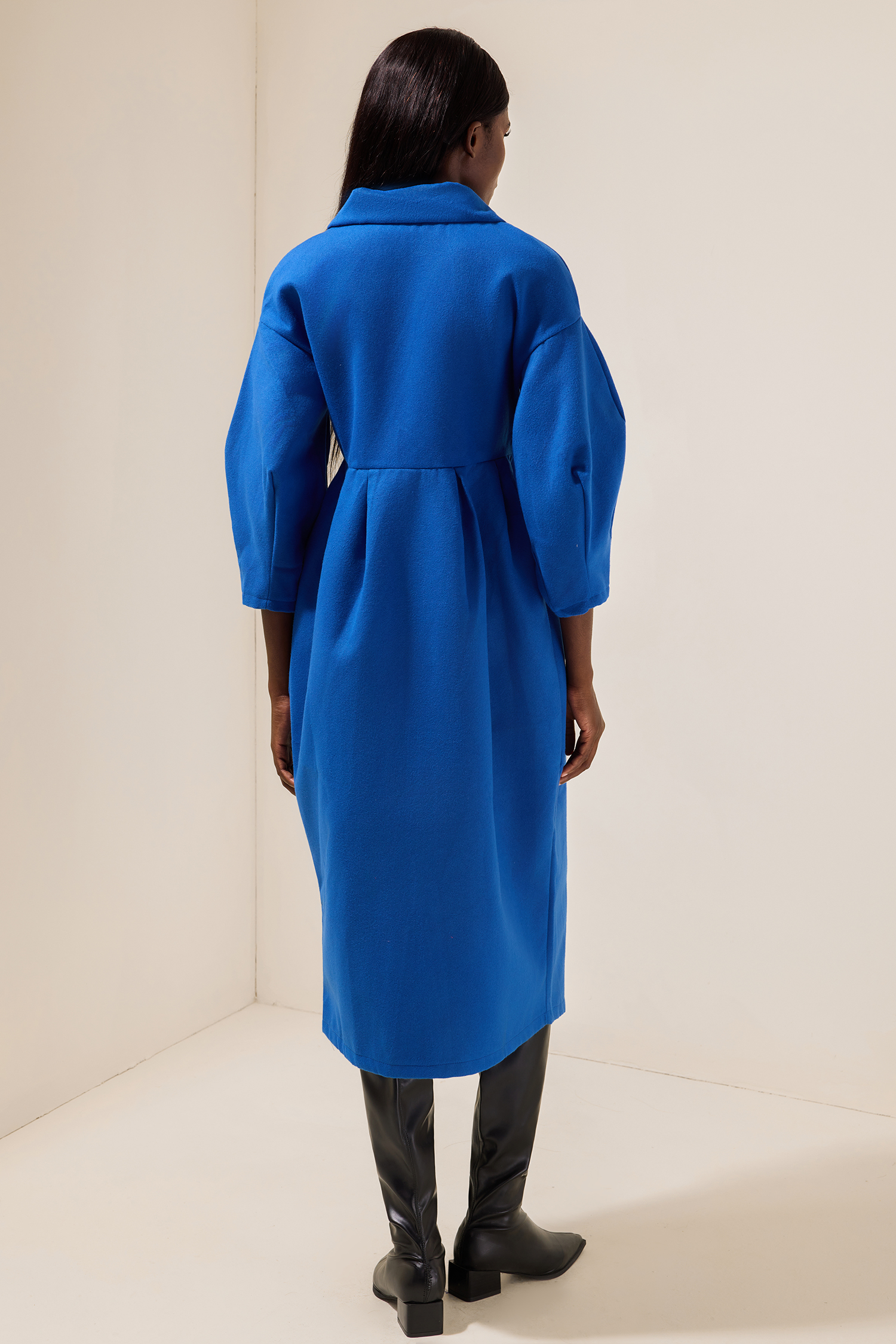 Solid Woolen Lantern Sleeve Coat