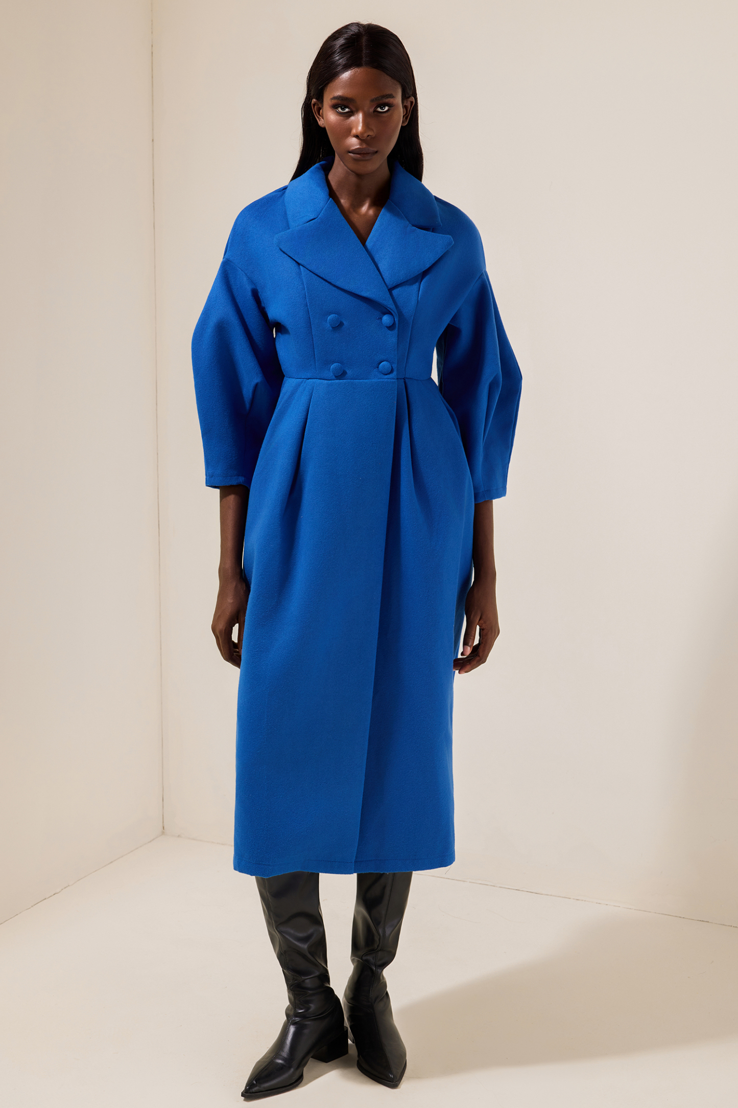 Solid Woolen Lantern Sleeve Coat