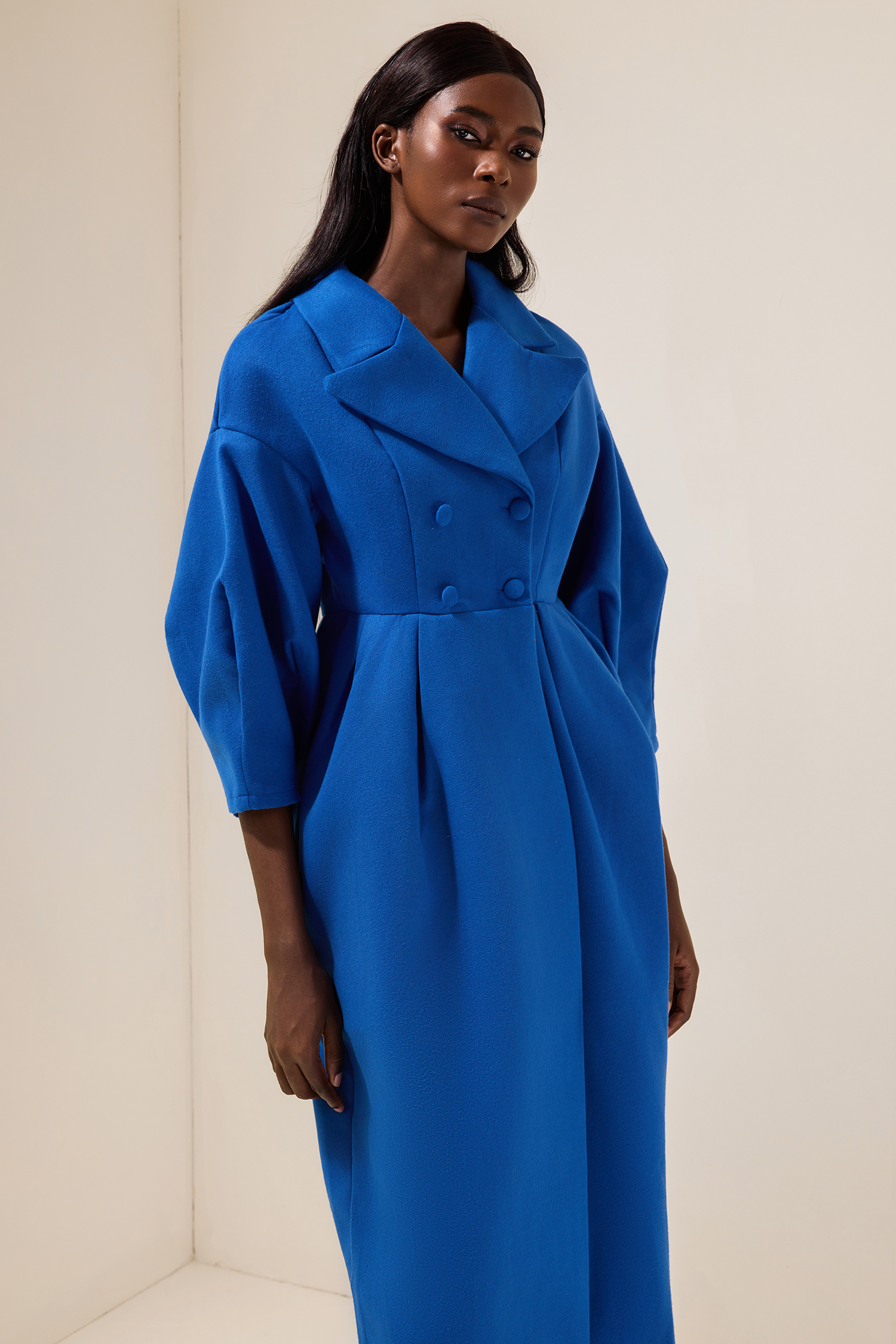 Solid Woolen Lantern Sleeve Coat