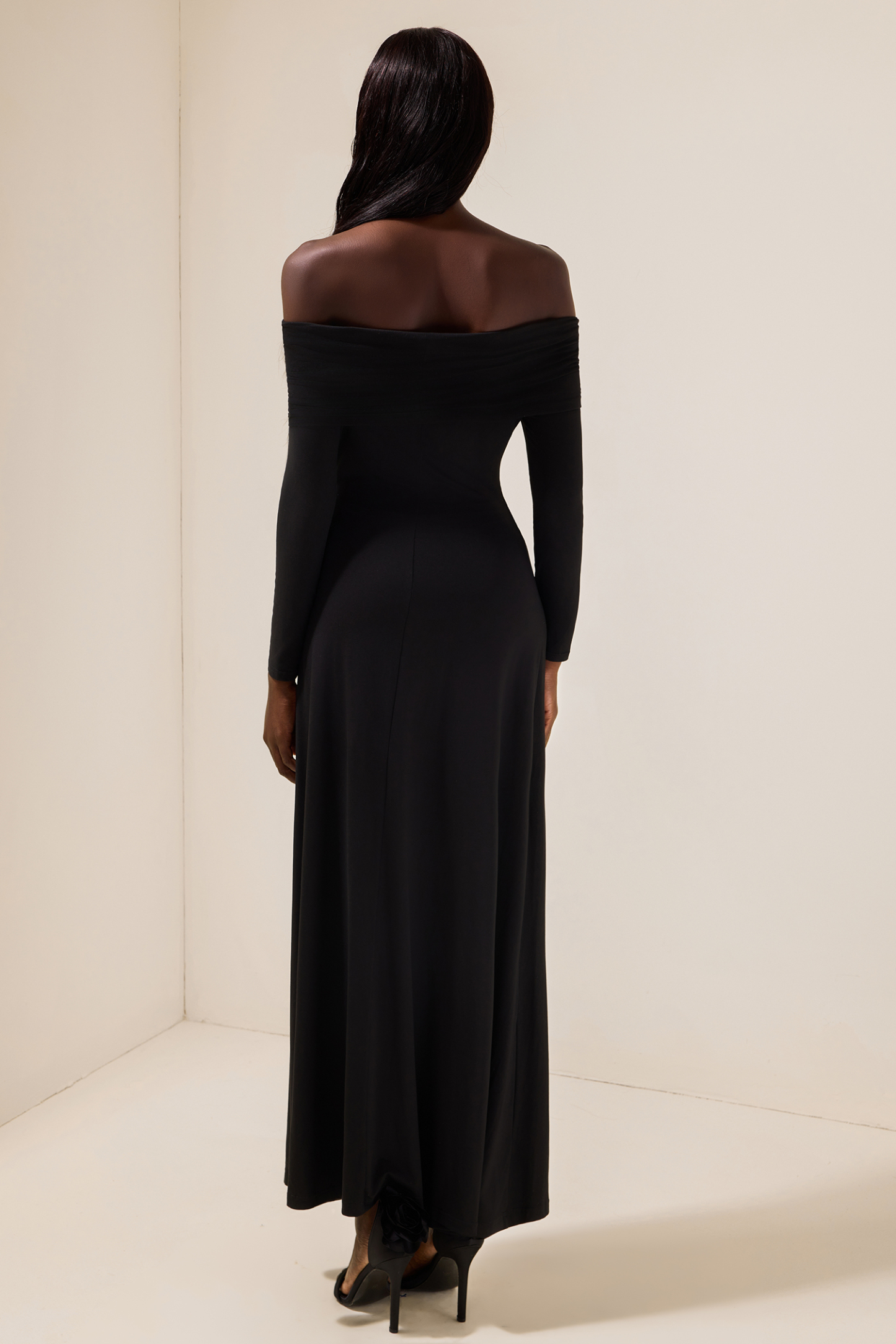 Jersey Solid Off-Shoulder Maxi Dress