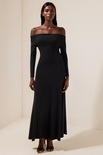 Jersey Solid Off-Shoulder Maxi Dress