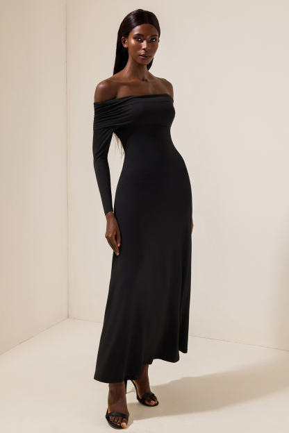 Jersey Solid Off-Shoulder Maxi Dress