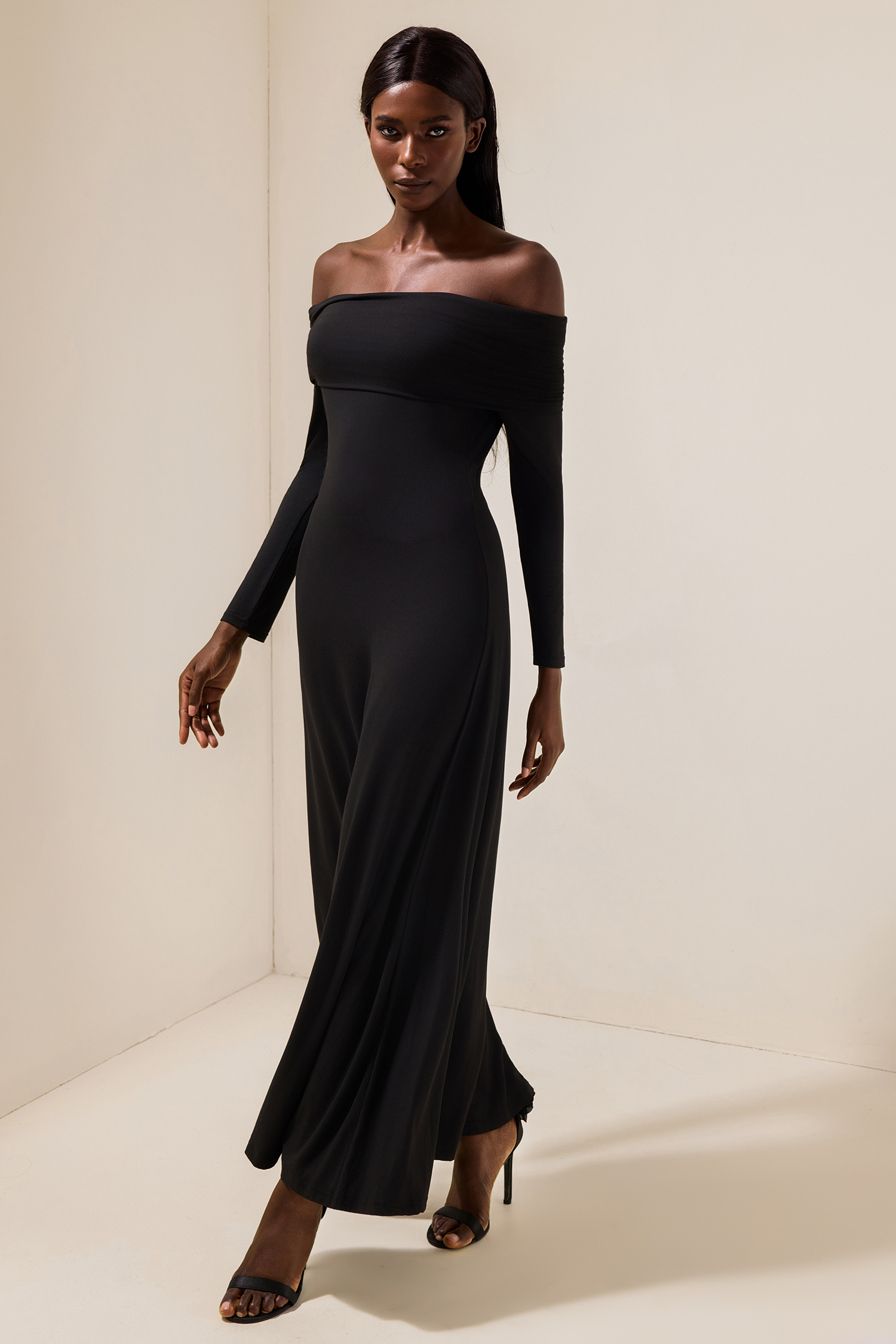 Jersey Solid Off-Shoulder Maxi Dress