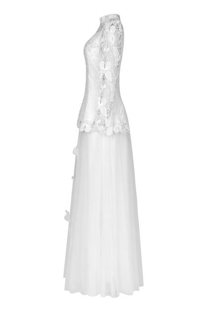 Embroidery Solid Top & Mesh Midi Skirt Set