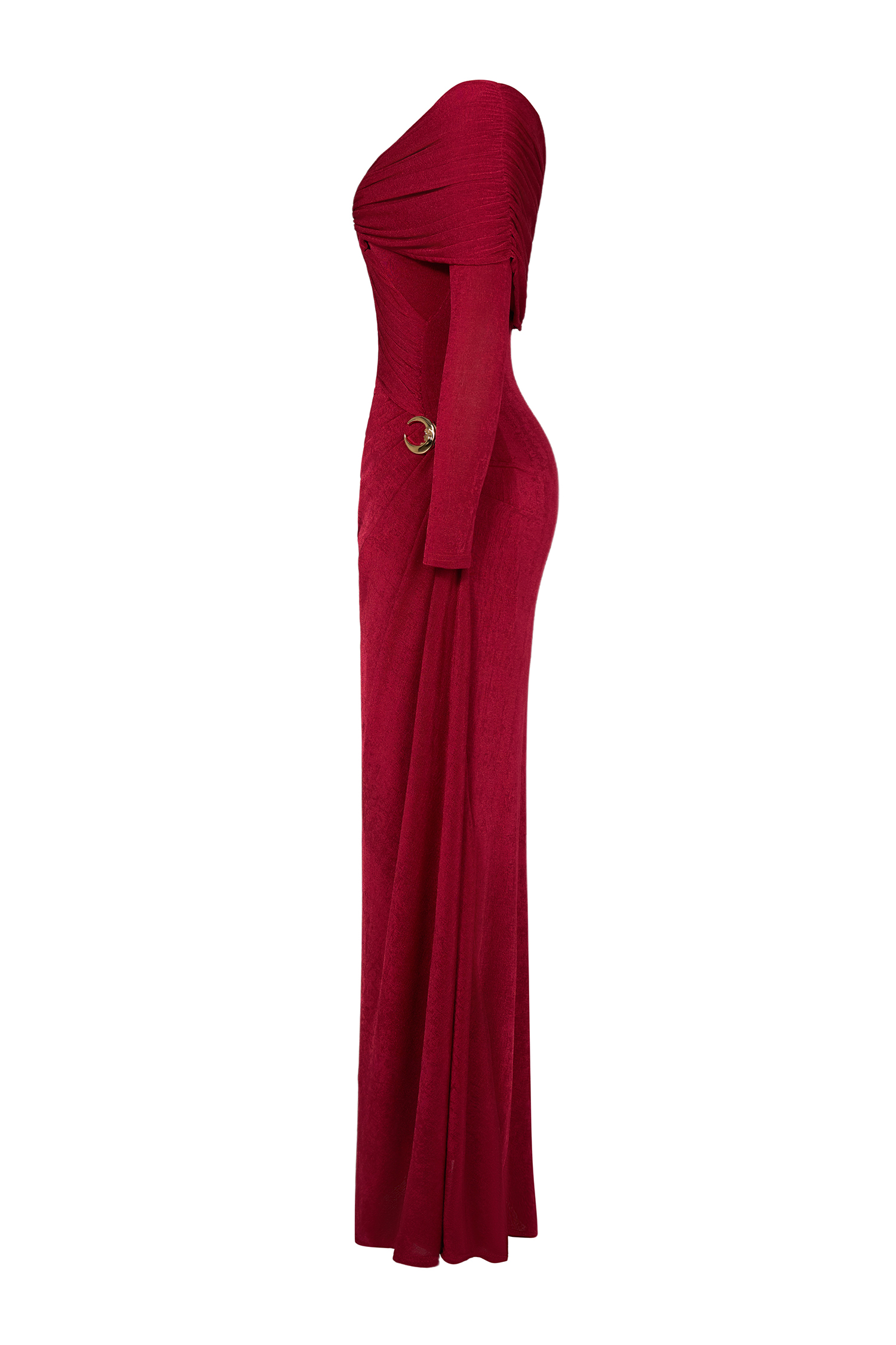 Solid Gathering Long Sleeve Maxi Dress