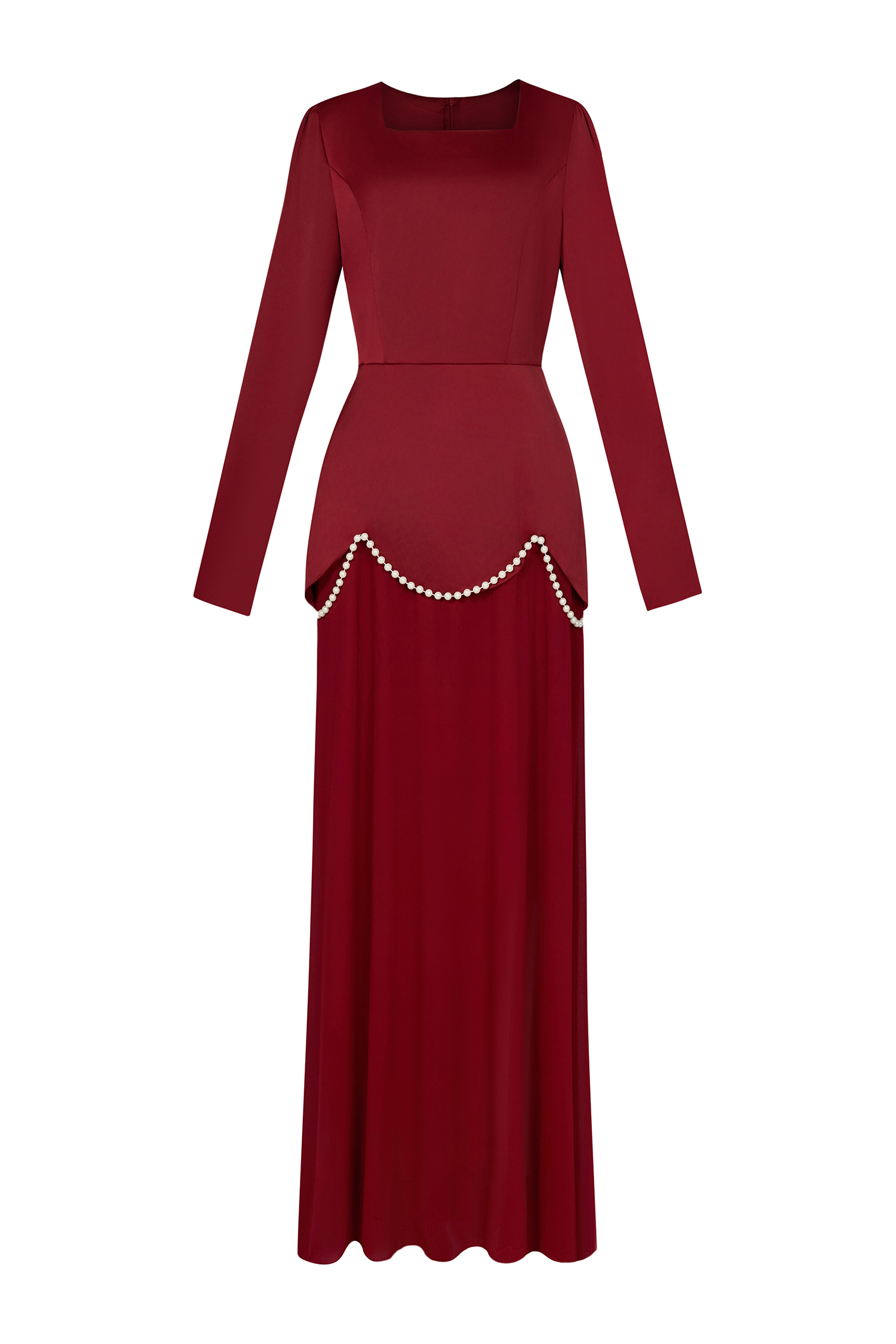 Faux Pearl Square Collar Long Sleeve Maxi Dress