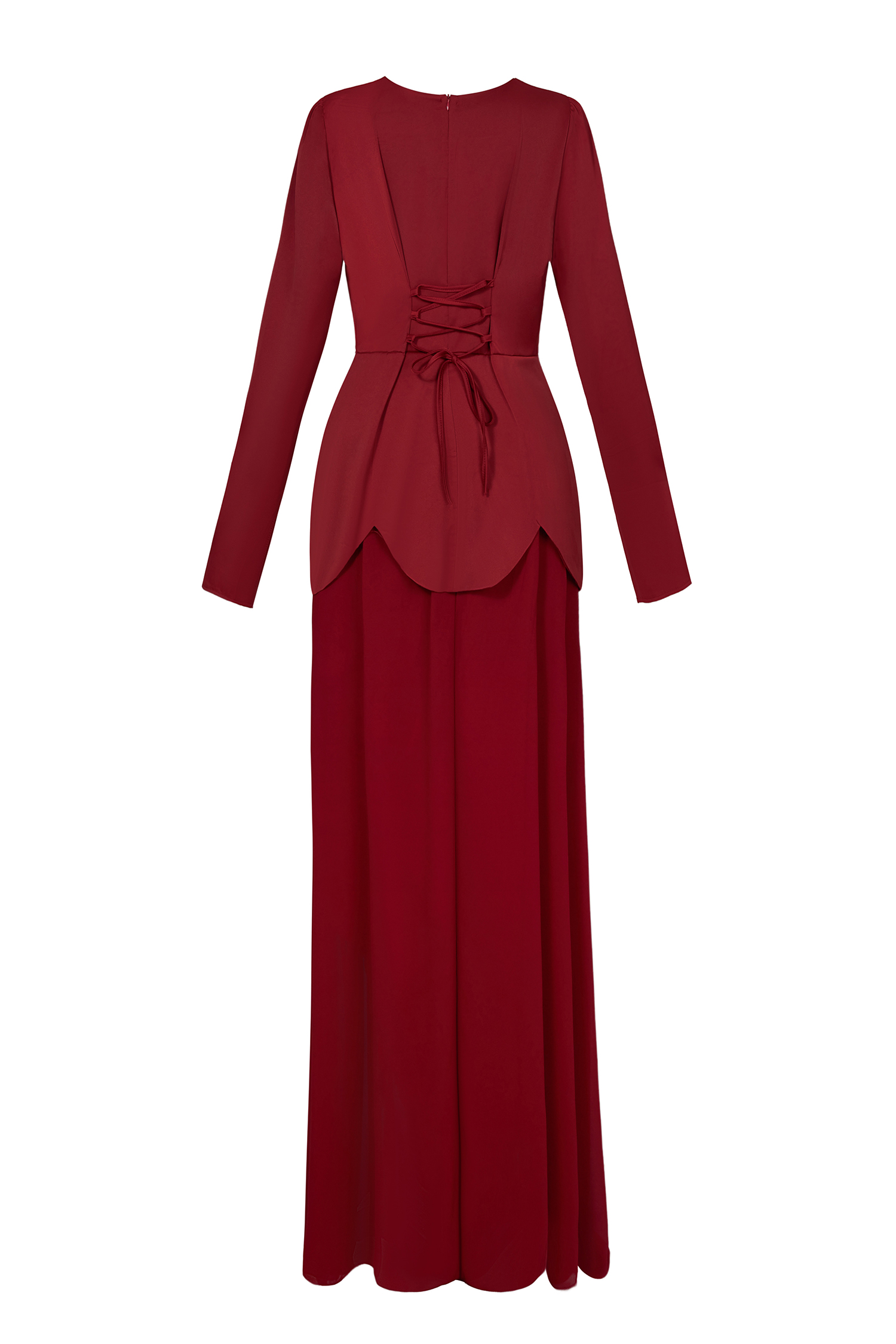 Faux Pearl Square Collar Long Sleeve Maxi Dress