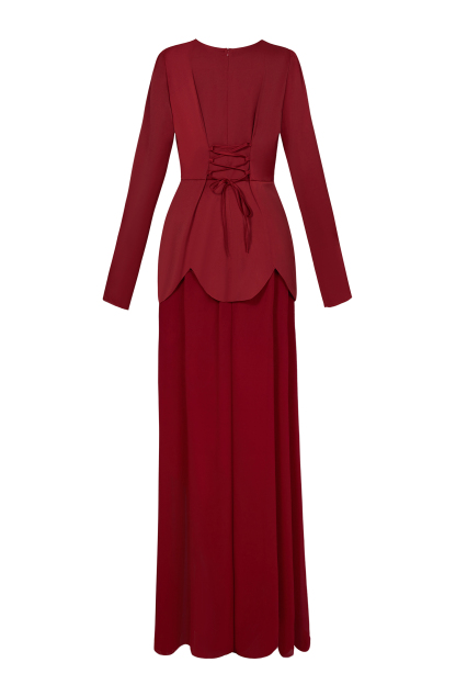 Faux Pearl Square Collar Long Sleeve Maxi Dress