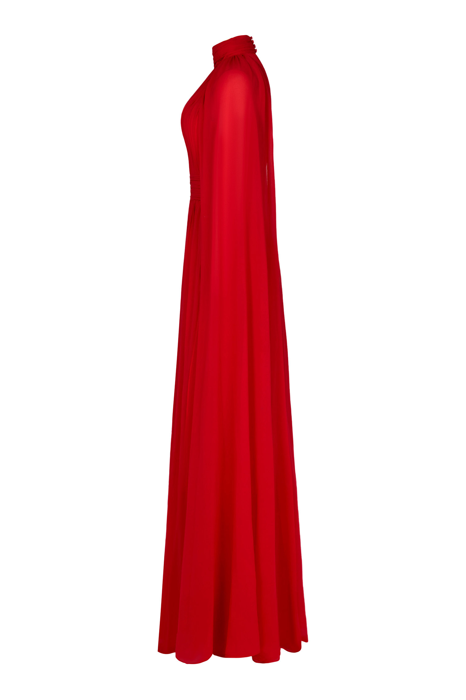 Chiffon Pleated Cape Sleeve Maxi Dress