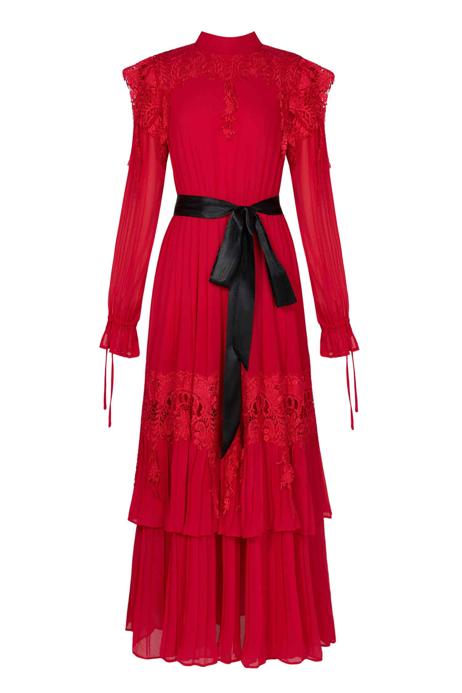 Lace Splicing Maxi Dress With Belt