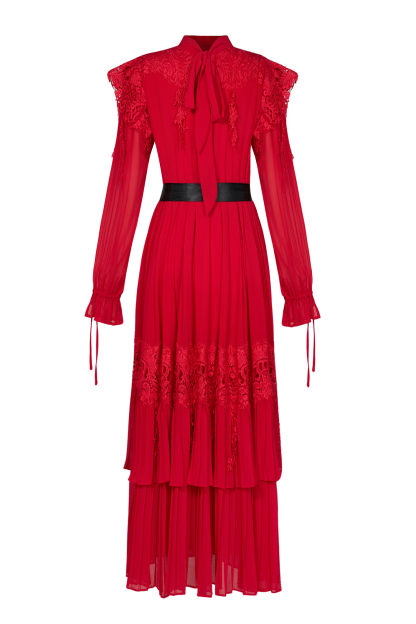 Lace Splicing Maxi Dress With Belt