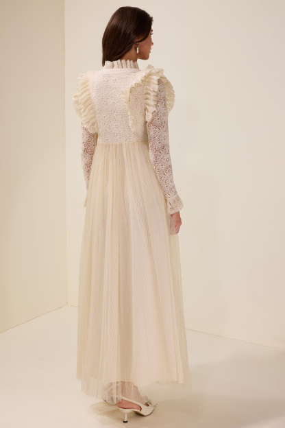 Lace Ruffle V-Neck Maxi Dress