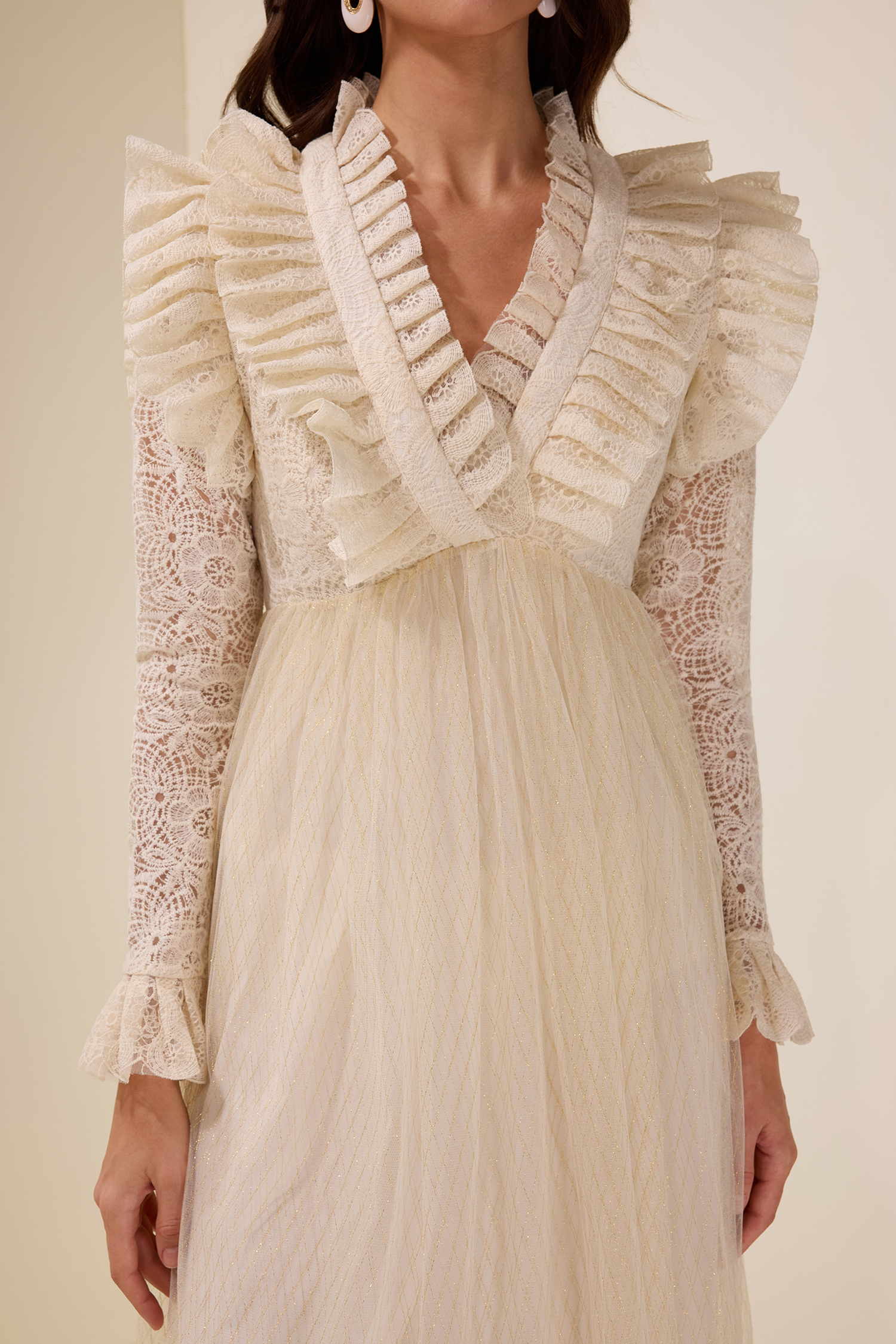 Lace Ruffle V-Neck Maxi Dress