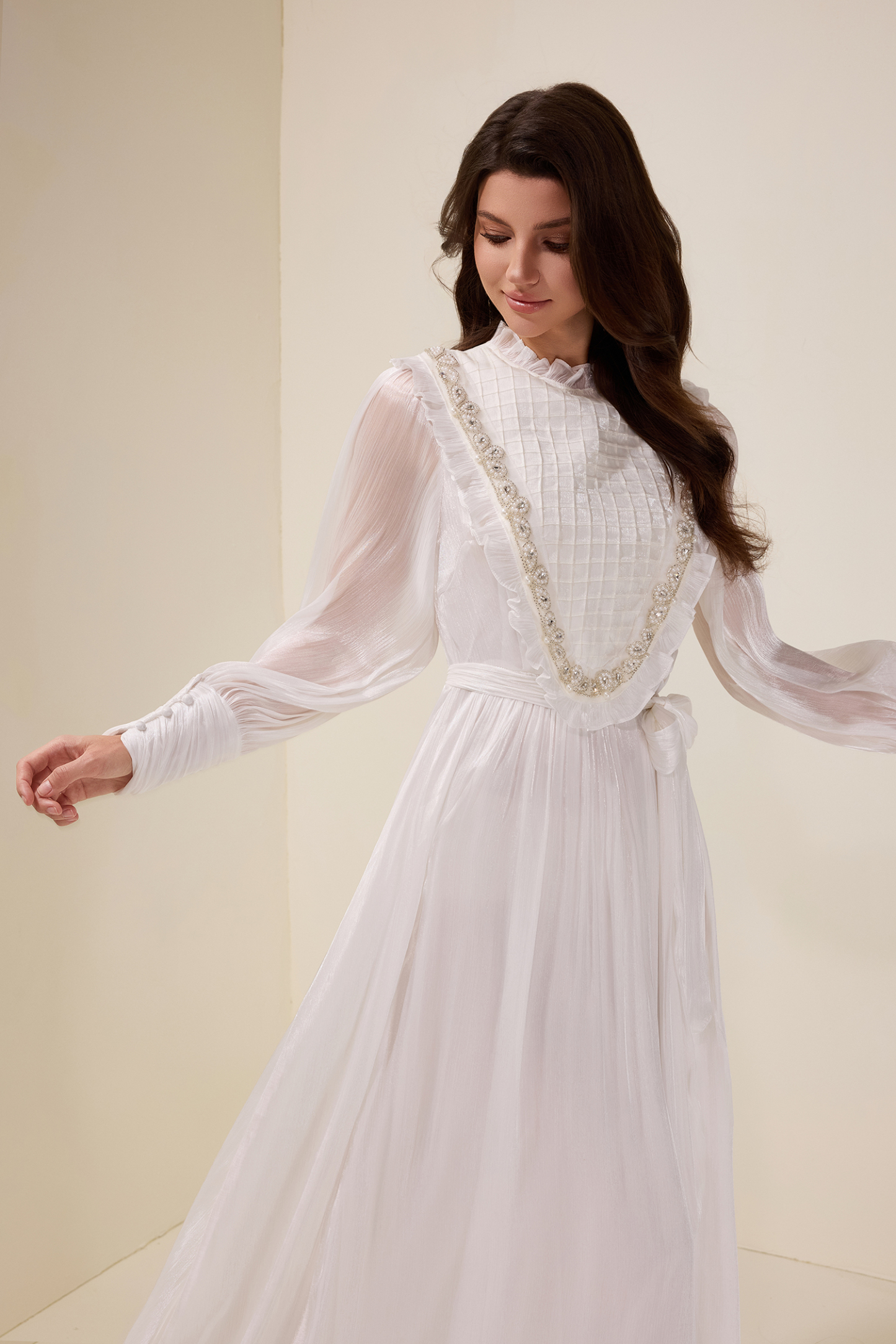 Satin Rivet Midi Dress With Belt