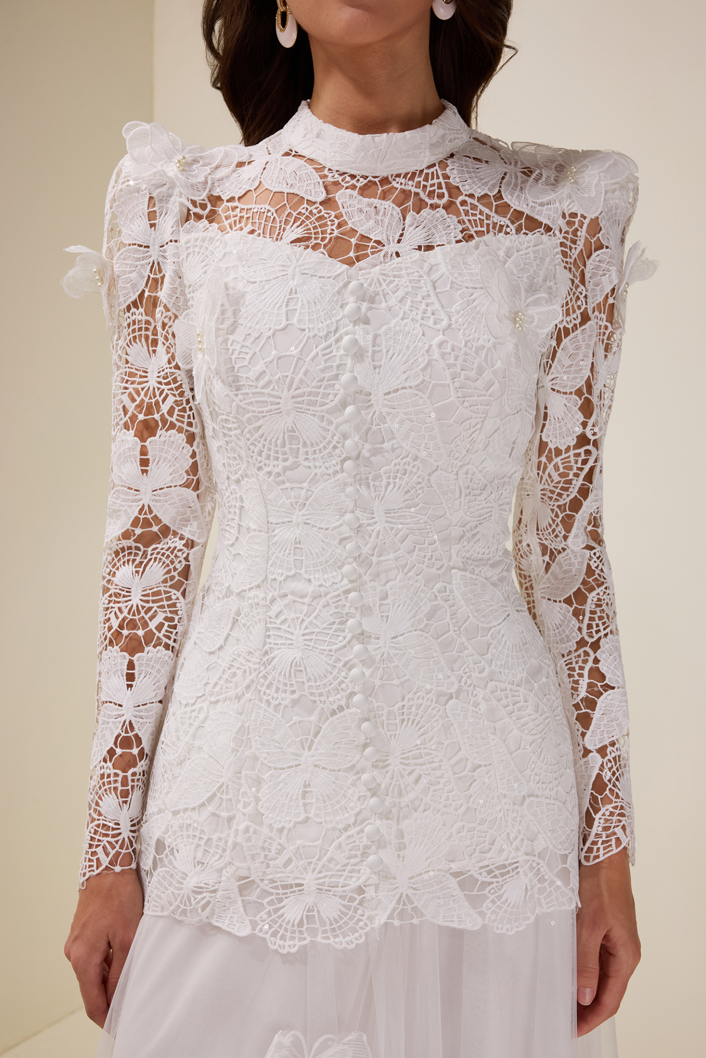 Embroidery Solid Top & Mesh Midi Skirt Set