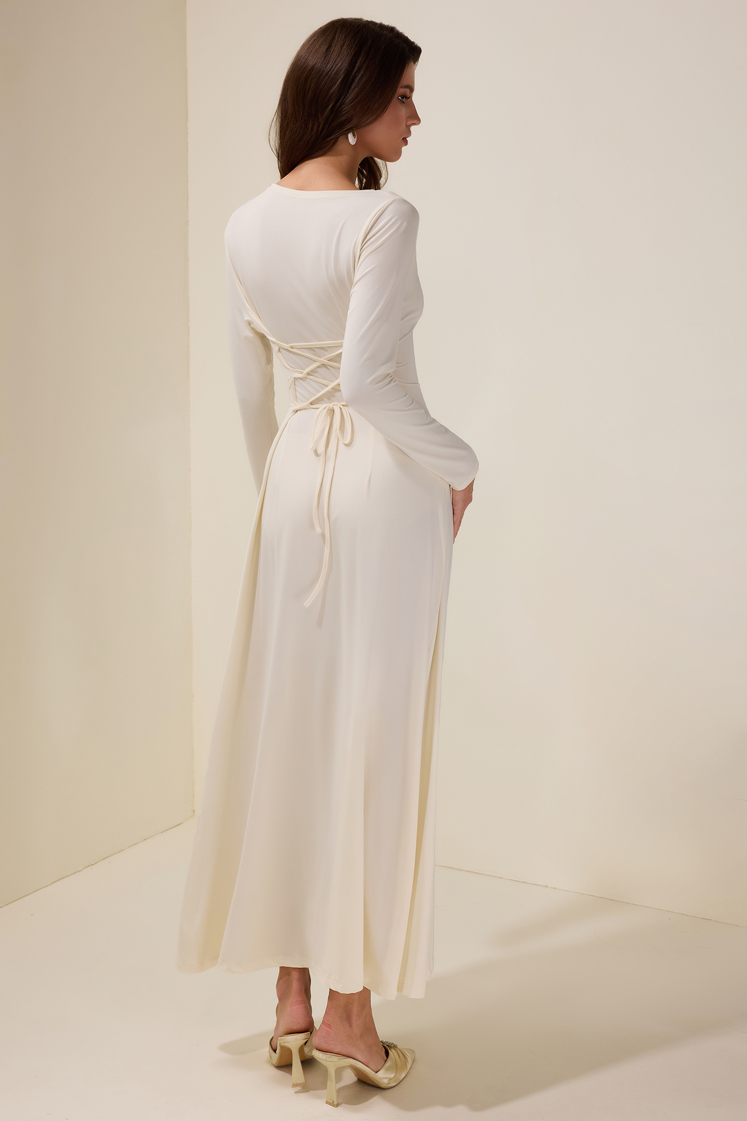 Jersey Gathering Long Sleeve Maxi Dress