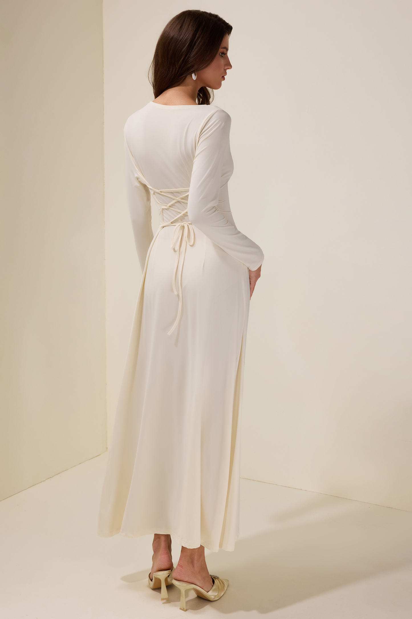 Jersey Gathering Long Sleeve Maxi Dress