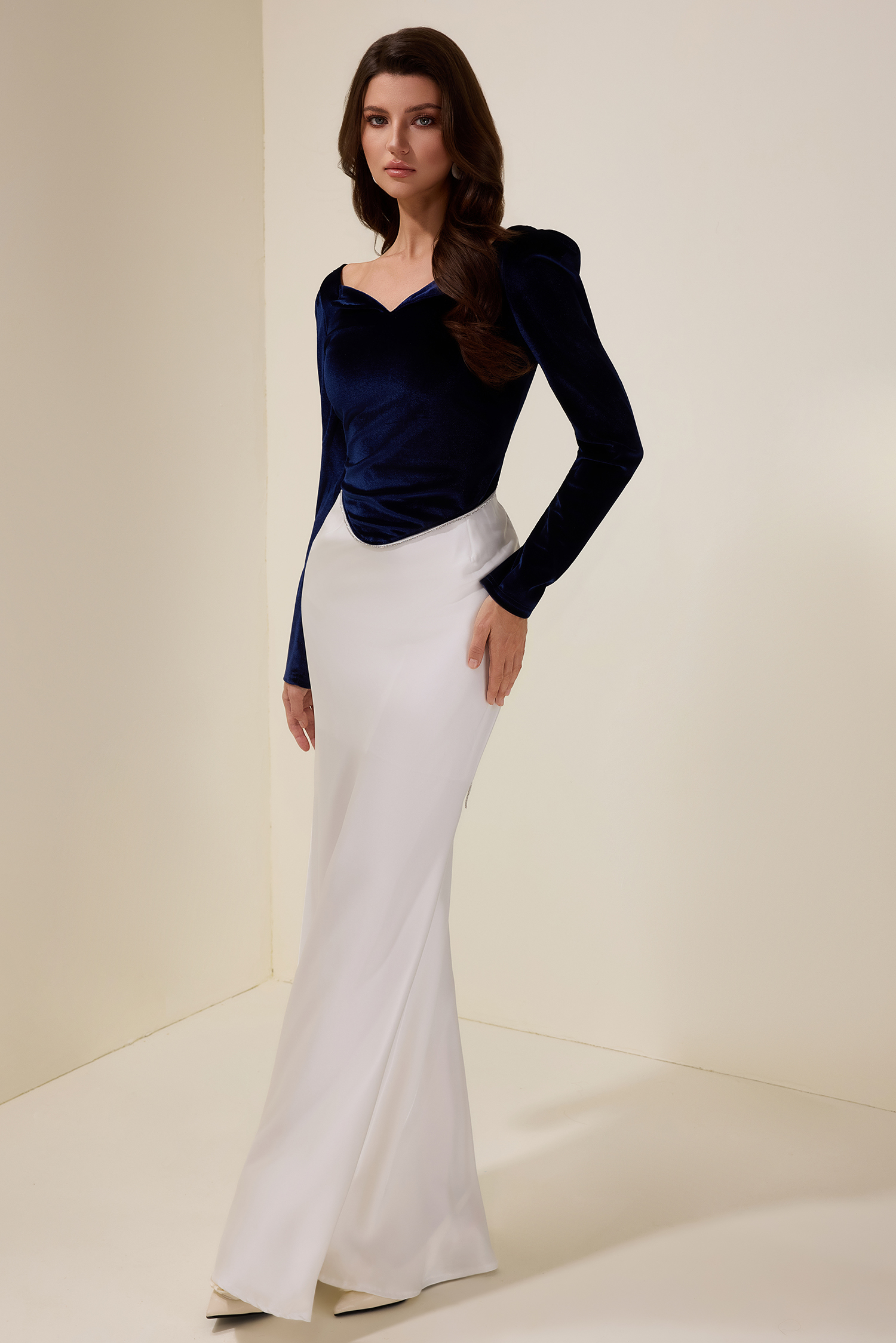 Velvet Rhinestone Top & Satin Maxi Skirt Set