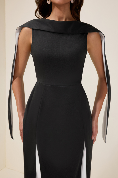 Round Neck Te-Up Contrast Color Midi Dress