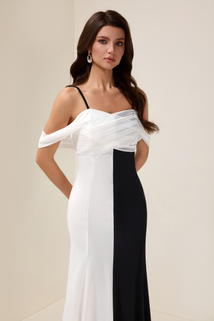 Chiffon Pleated Contrast Color Maxi Dress