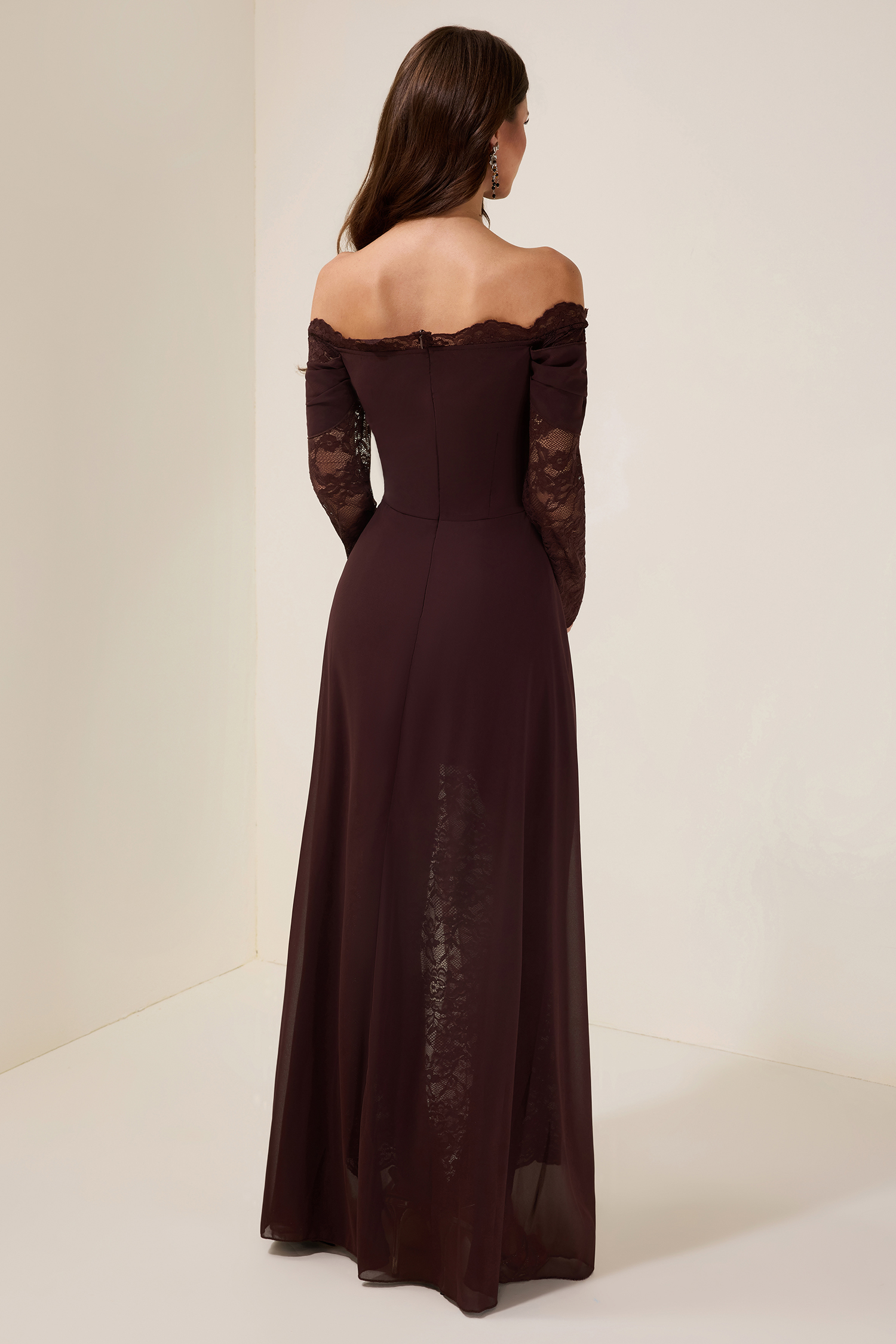 Lace Splicing Chiffon Off Shoulder Maxi Dress