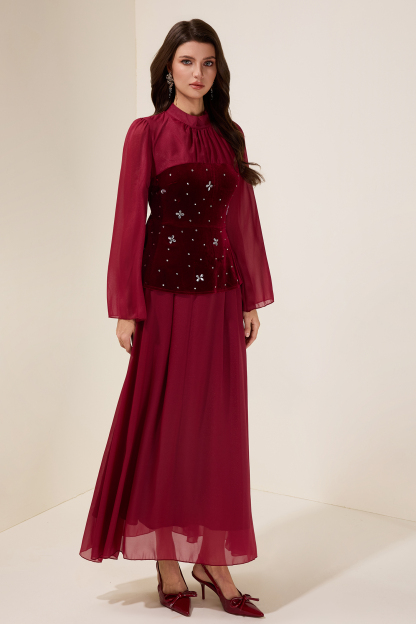 Rhinestone Velvet Splicing Maxi Dress