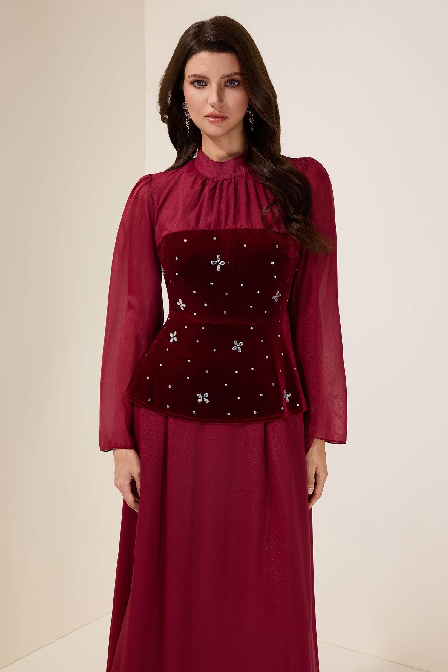 Rhinestone Velvet Splicing Maxi Dress  Fleur Rtro