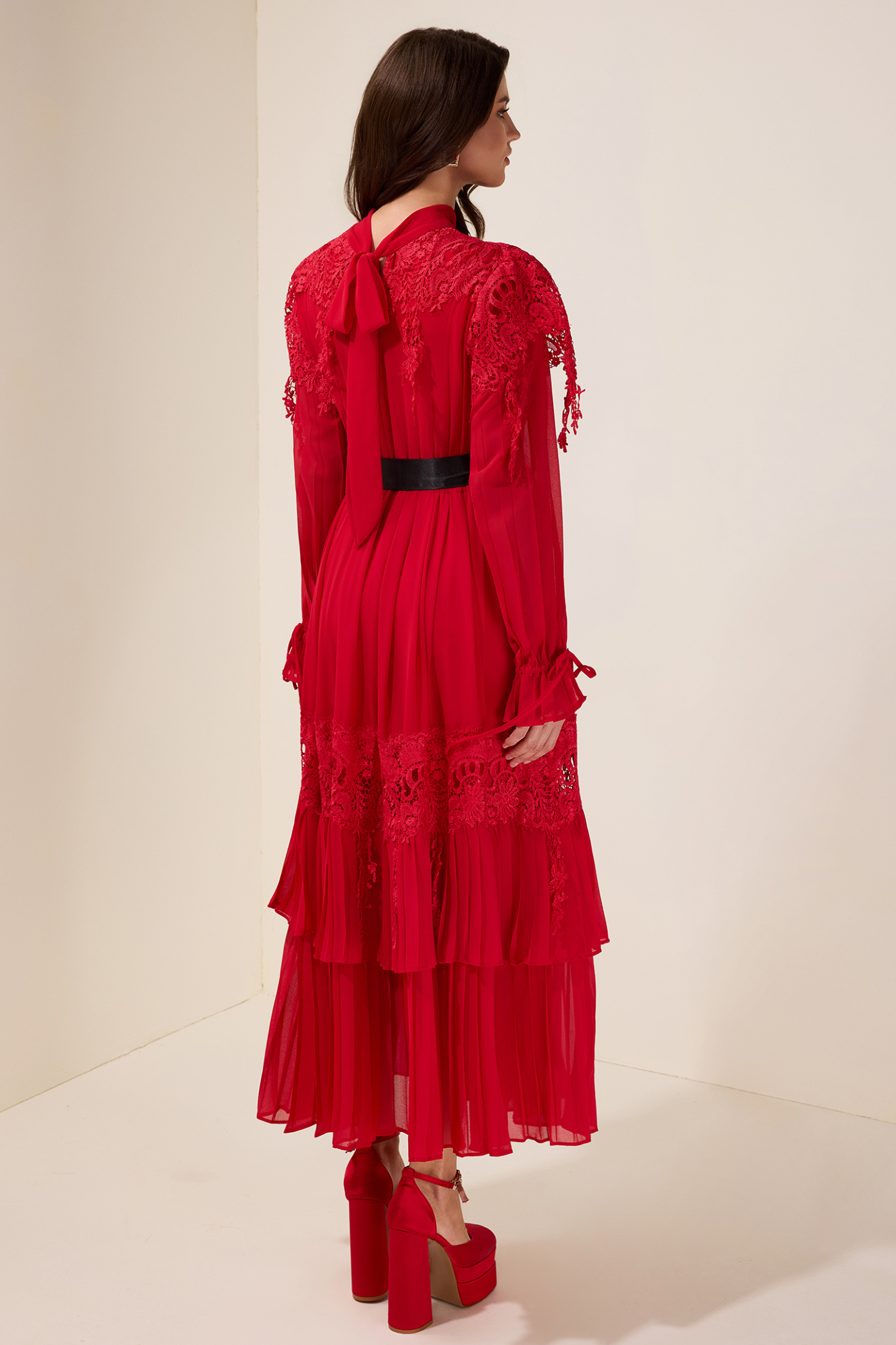 Lace Splicing Maxi Dress With Belt