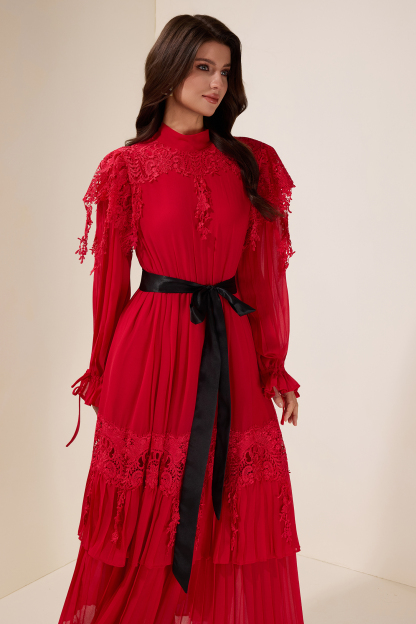 Lace Splicing Maxi Dress With Belt