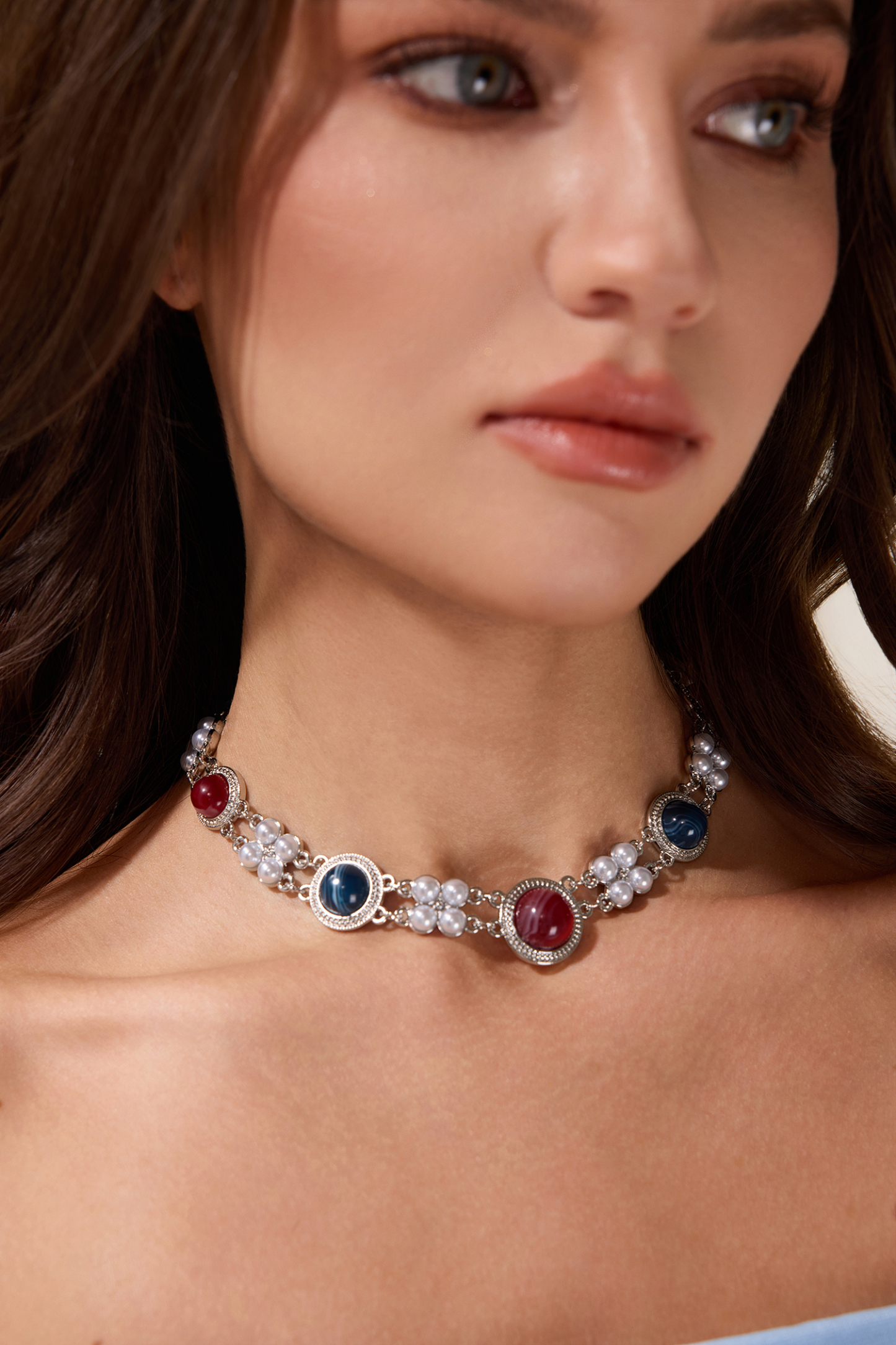 Imitation Gemstone Faux Pearl Necklace