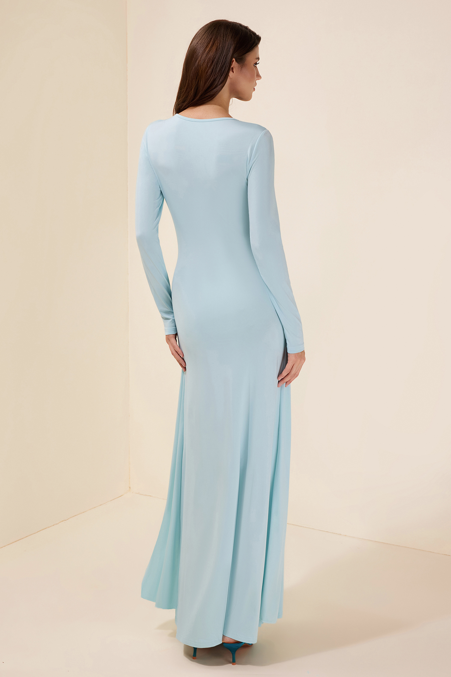 Jersey Knotted Metal Button Maxi Dress