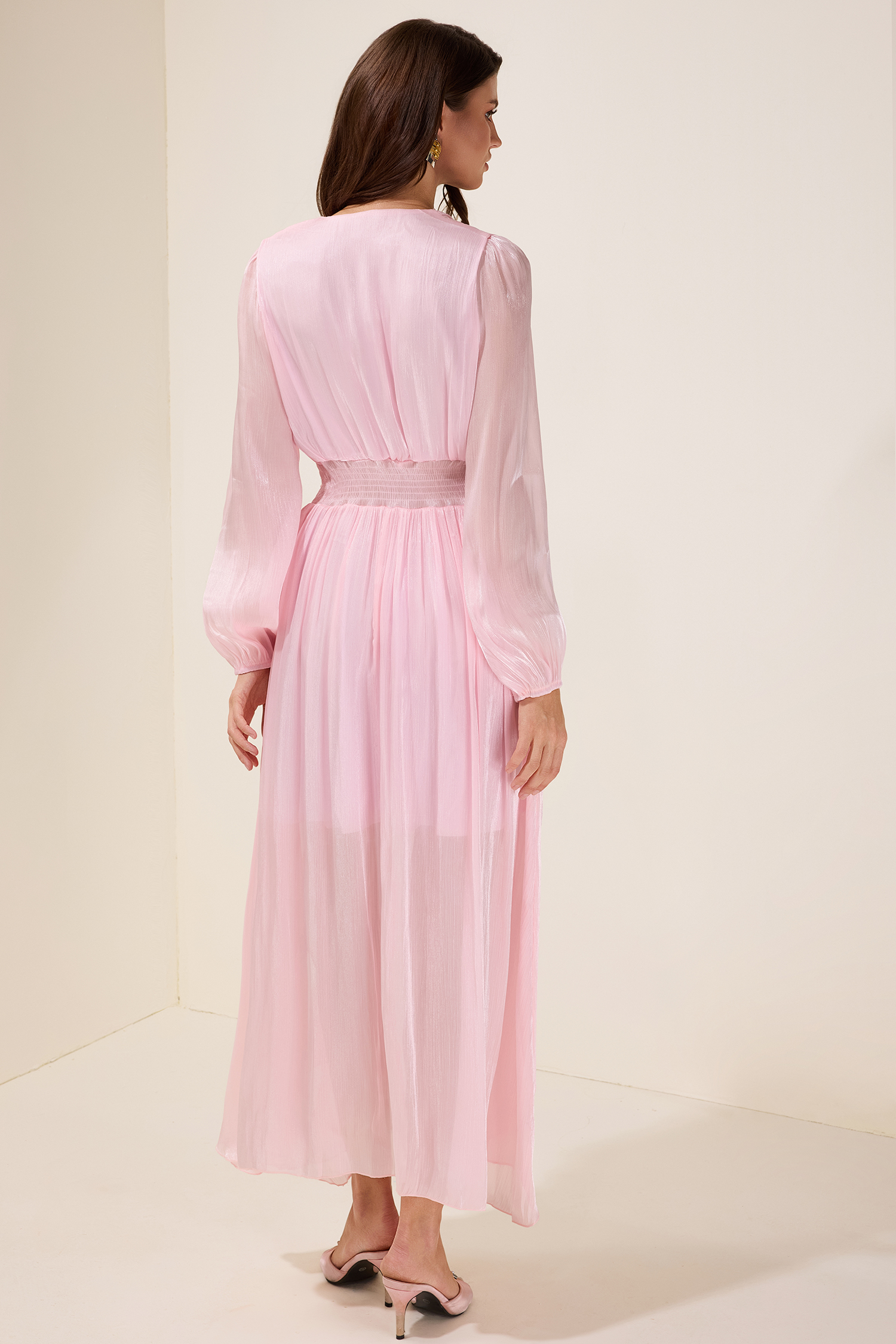 Solid Rivet Ruffle Midi Dress