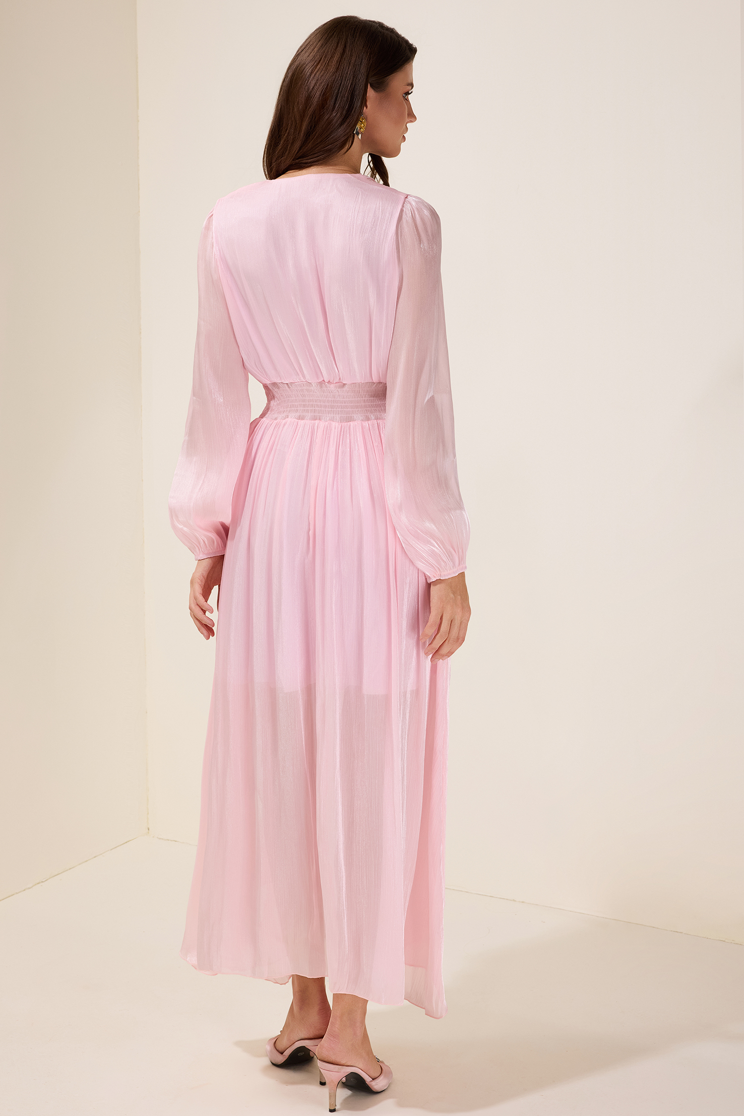 Solid Rivet Ruffle Midi Dress