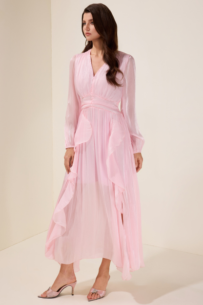 Solid Rivet Ruffle Midi Dress