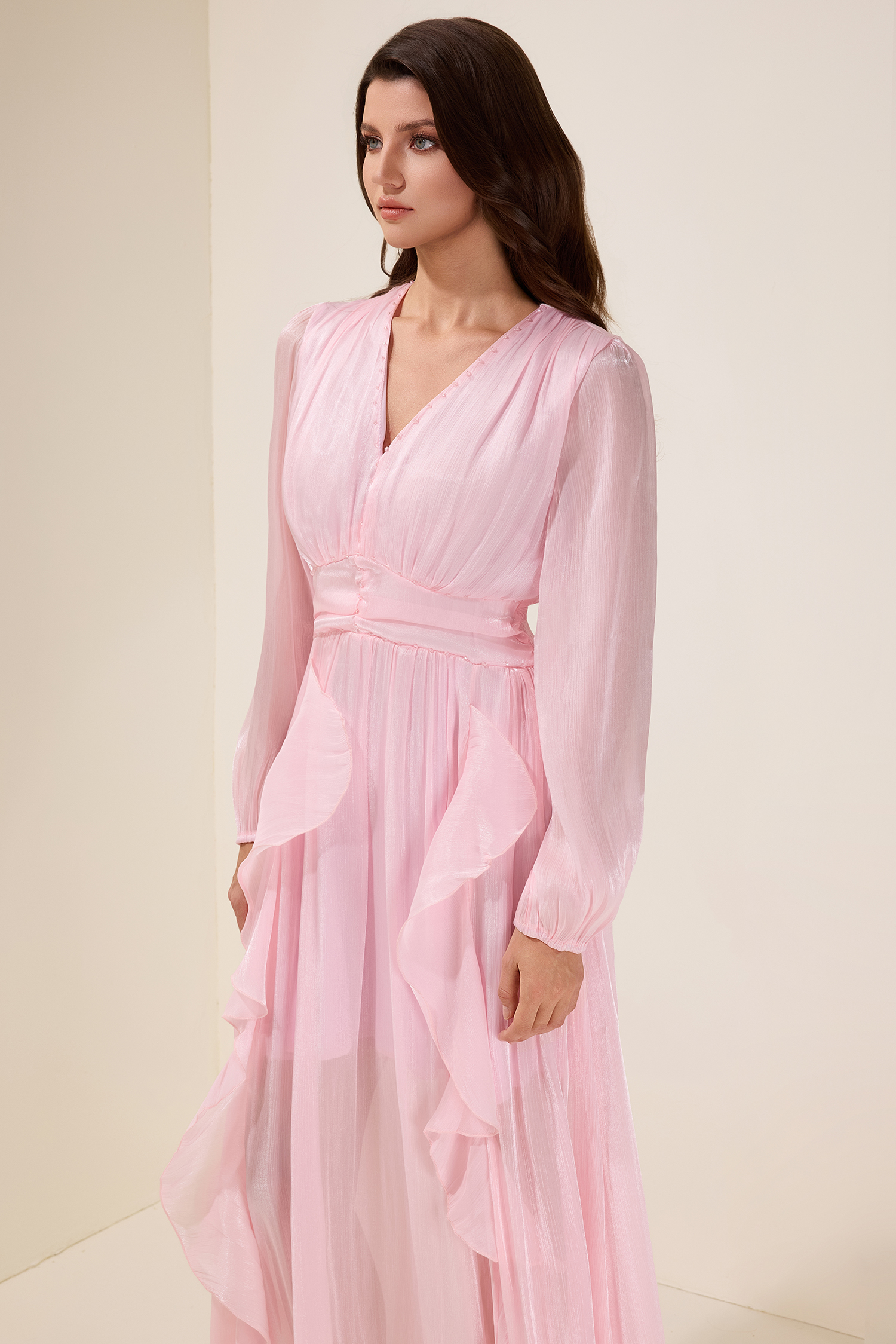 Solid Rivet Ruffle Midi Dress