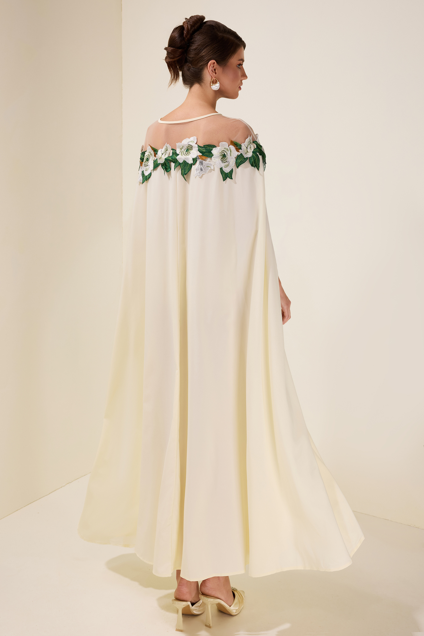 Embroidered Batwing Sleeve Midi Dress