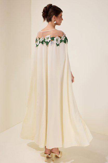 Embroidered Batwing Sleeve Midi Dress