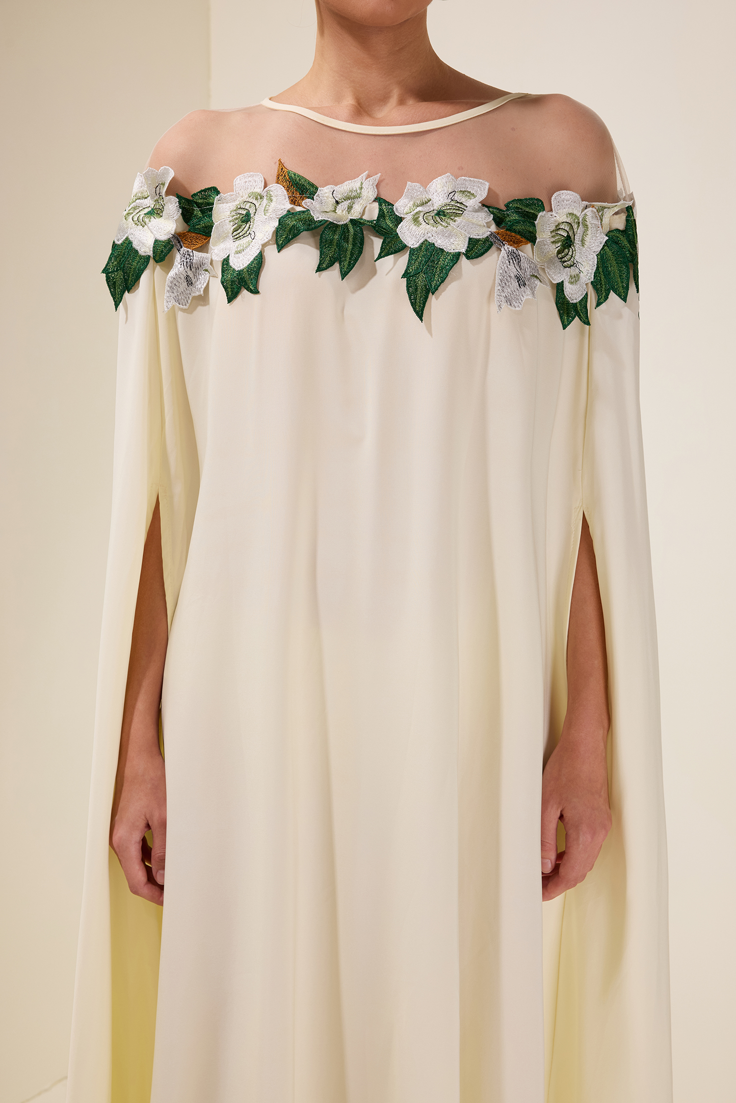 Embroidered Batwing Sleeve Midi Dress