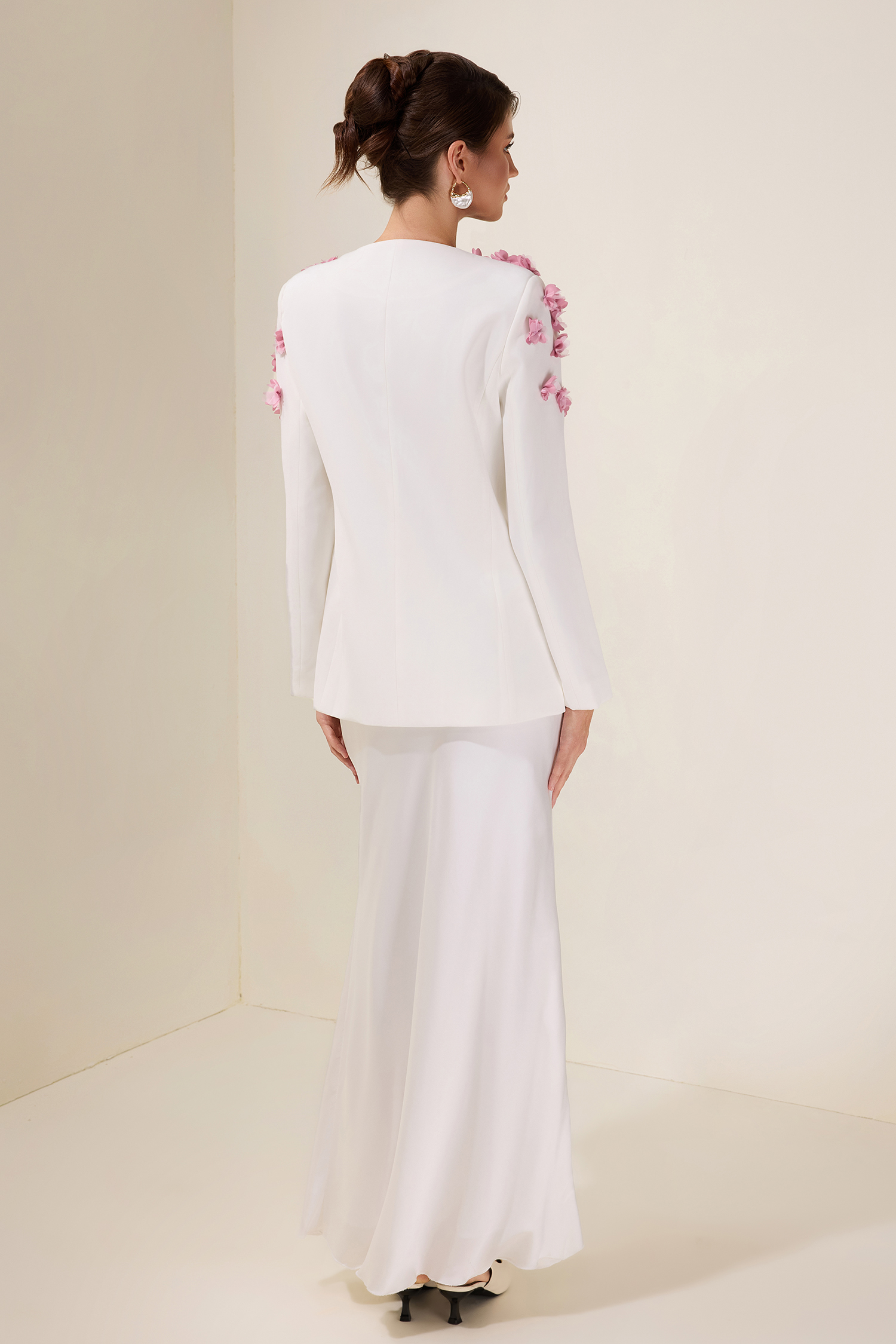 3D Flower Lace-Up Long Sleeve Coat